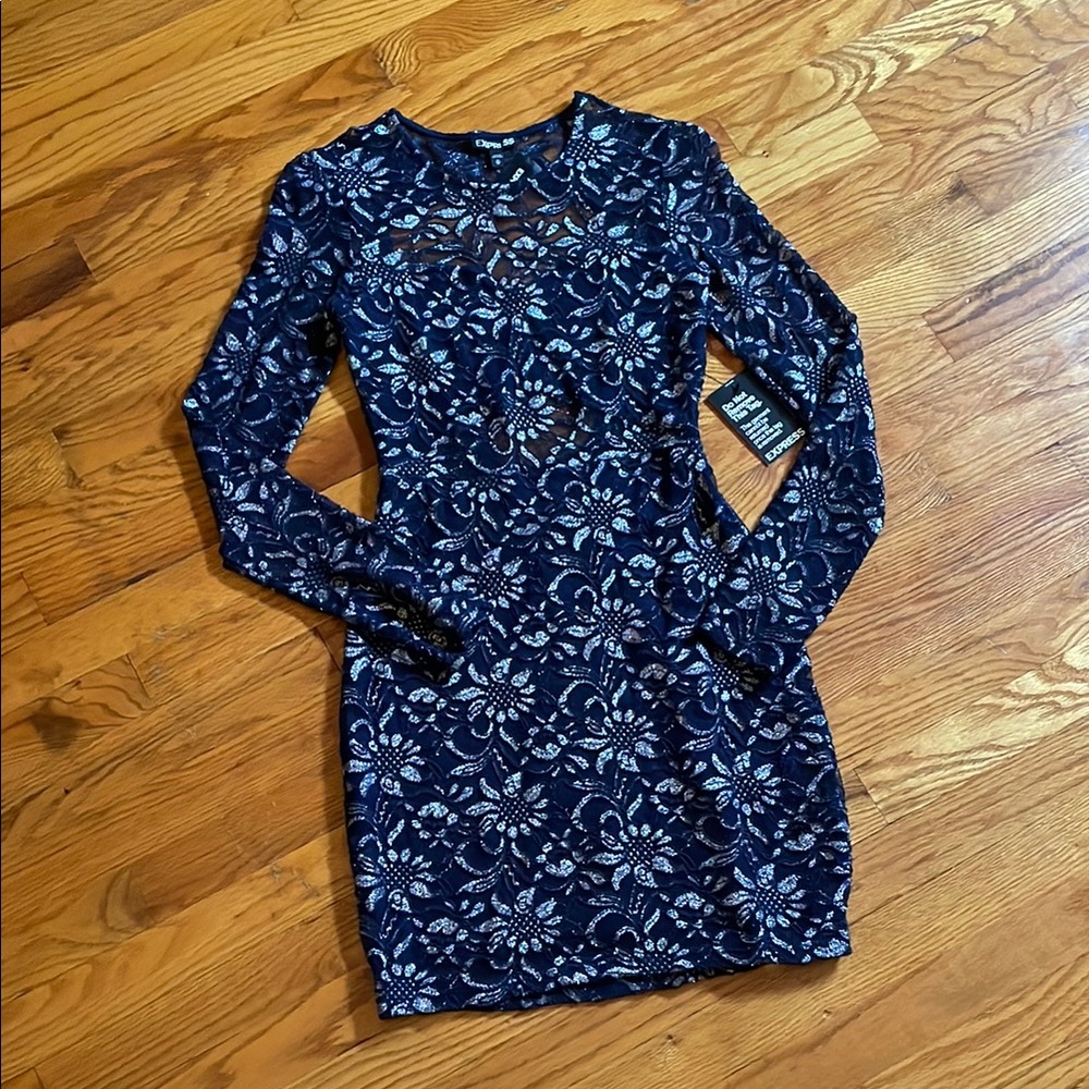 Express Navy Long Sleeve Dress